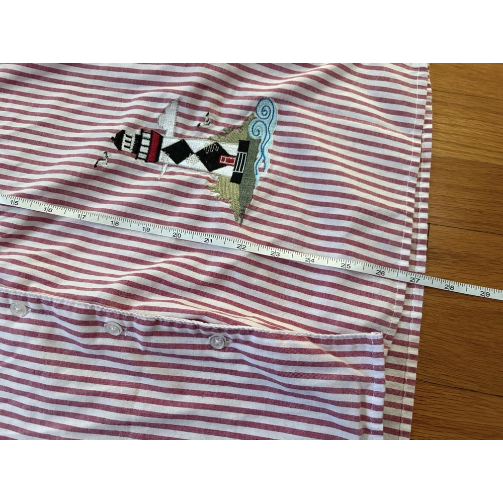 Vintage Coastal Grandma Embroidered Lighthouse Button Up Shirt Nautical Stripes - Picture 7 of 8